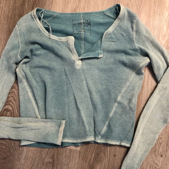 Free people turquoise, cropped, long-sleeve top - Picture 2 of 2